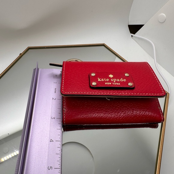 Kate Spade New York | Red Pebbled Leather Keychain Card Case Wallet - Picture 5 of 8